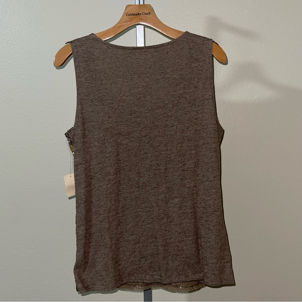 Coldwater Creek Brown Gold Chevron Sequin Shell Tank Top, Size M, XL - Picture 2 of 8